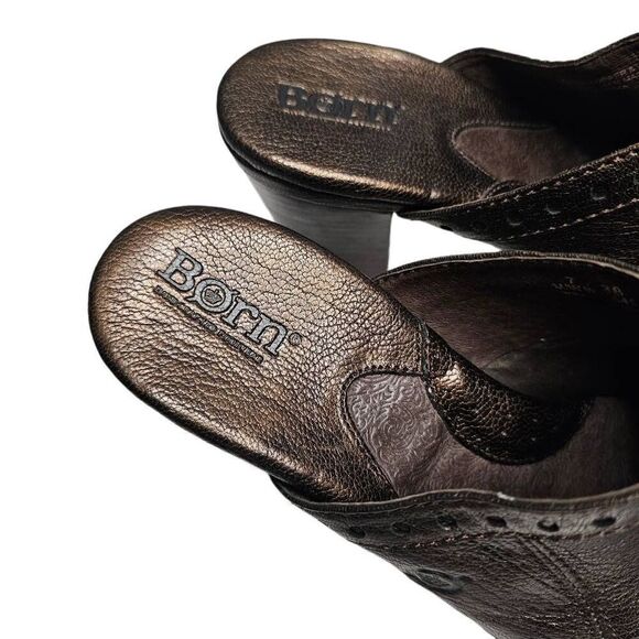 Born Lella Heeled Clog Mule Pewter Brown Metallic Y2K 90's Pebbled Leather Slip - Picture 8 of 9